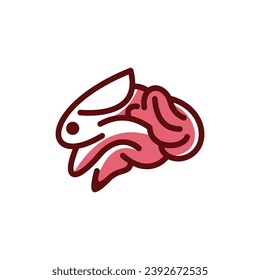 Rabbit Brain logo, Animal Pet Jumping Rabbit with Brain design template, suitable for your company