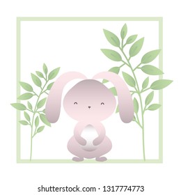 rabbit with branchs and leaves isolated icon