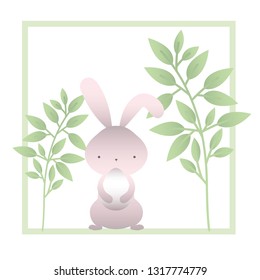rabbit with branchs and leaves isolated icon