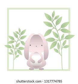 rabbit with branchs and leaves isolated icon