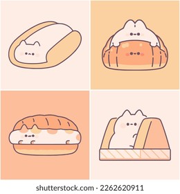 rabbit bread bakery cat toast cute hand drawn ham egg