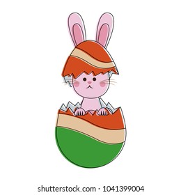 Rabbit breaks easter egg cartoon