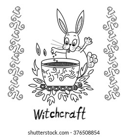 Rabbit brews a potion in the magic cauldron