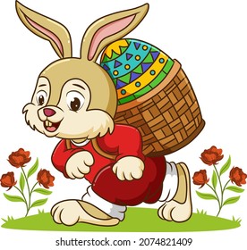 The rabbit is bringing a basket of the easter egg of illustration