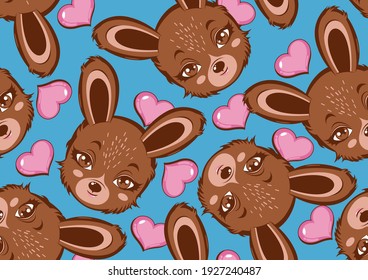 Rabbit Brown Color, Cute seamless pattern, Bunny character design.