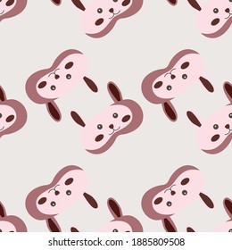 Rabbit brown color geometric seamless pattern on light pink background. Children graphic design element for different purposes. Flat vector illustration.