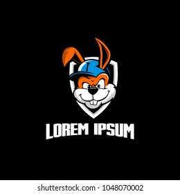 rabbit or bunny with baseball helmet vector logo template