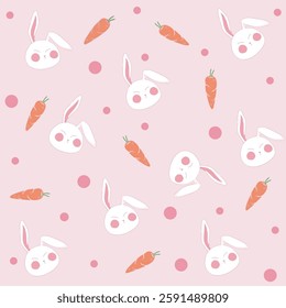 Rabbit bunny carrot cute easter pink lovely background hand drawn vector illustrator banner wallpaper seamless pattern doodle