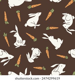 Rabbit Bunny Carrot Seamless Pattern Vector illustration Design