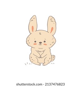 Rabbit or bunny cartoon animal character, hand drawn doodle vector illustration isolated on white background. Cute adorable fluffy rabbit for Easter and birthday cards.
