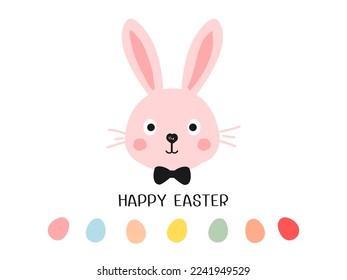 Rabbit bunny cartoon with Easter eggs isolated on white background vector illustration.