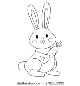 Rabbit Bunny Cartoon Outline Coloring Book for Kid Illustration Vector