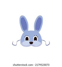 Rabbit or bunny cute children carnival mask, flat vector illustration isolated on white background. Party mask for holiday party of photo booth props.