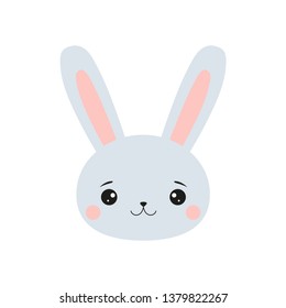 Rabbit bunny cute funny kawaii face. Cartoon vector illustration