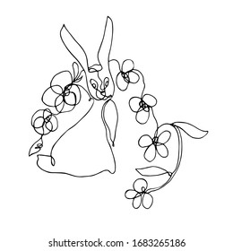 Rabbit, bunny drawn in one line. Vector illustration.