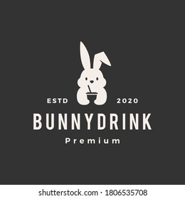 rabbit bunny drink hipster vintage logo vector icon illustration