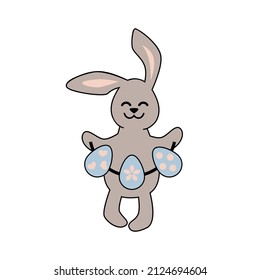 Rabbit, bunny with eggs isolated on white background. Vector illustration.