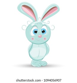 Rabbit bunny funny happy vector illustration animal character. Cartoon happy cute little bunny isolated rabbit. Smile fluffy baby fun mascot pet drawing cheerful hare sweet design holiday