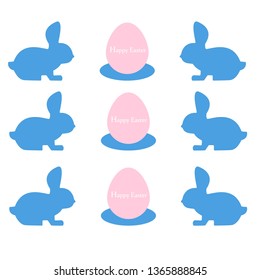 Rabbit, bunny, hare blue and pink. Happy Easter. Isolated on a white background, template for printing, design.
