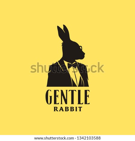 Rabbit Bunny Hare businessman with elegant gentleman tuxedo suit silhouette illustration logo