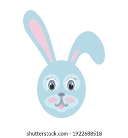 Rabbit, bunny or hare face. Cute cartoon character. Vector illustration.