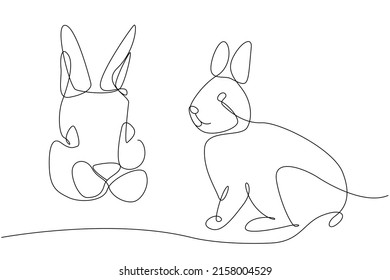 Rabbit Bunny Hare Head Body Animal Mammal Line Art Outline Vector Illustration Design Decoration