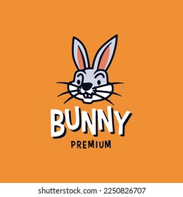 rabbit bunny hare head retro mascot cartoon logo vector icon illustration