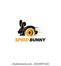 Rabbit Bunny Hare Silhouette Logo With Fast Spinning Wheels, Lightning Flashes, Depicting Full Speed, Suitable for Delivery Service Business Logo Templates and Racing Car Repair Shops