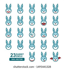 Rabbit Bunny Head Cartoon Emoji Vector Set of 23