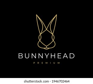 Rabbit Bunny Head Logo, Luxury Elegant With Simple Line Art, Monoline, Outline Style