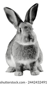 rabbit bunny isolated on white background retro halftone grunge punk dotted texture vintage y2k collage element for mixed media design domestic animal black dots pop art style