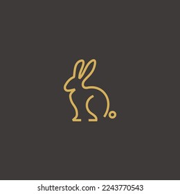 Rabbit bunny line art gold logo design icon vector