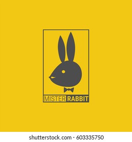 RABBIT BUNNY LOGO ICON SYMBOL VECTORS YELLOW BACKGROUND. 
