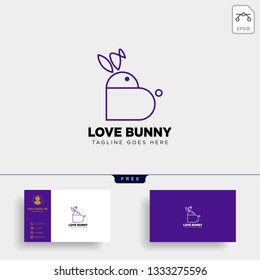 rabbit or bunny love animal line art style logo template vector icon