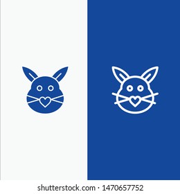 Rabbit, Bunny, Love, Cute, Easter Line and Glyph Solid icon Blue banner Line and Glyph Solid icon Blue banner. Vector Icon Template background