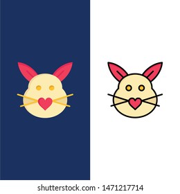 Rabbit, Bunny, Love, Cute, Easter  Icons. Flat and Line Filled Icon Set Vector Blue Background. Vector Icon Template background