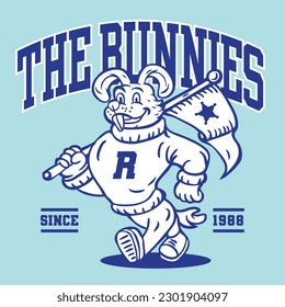 Rabbit Bunny Mascot Character Design in Sport Vintage Athletic Style Vector Design