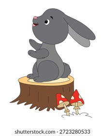 Conejo conejo en el tocón del árbol Ilustración vectorial