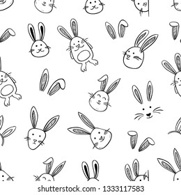 rabbit or bunny in seamless pattern with hand drawn style