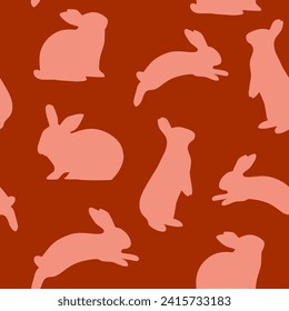 rabbit and bunny silhouette seamless pattern vector