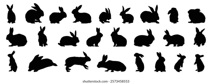 rabbit or bunny silhouette set. rabbit isolated farm animal realistic silhouette icon vector collection. Vector illustration