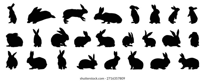 rabbit or bunny silhouette set. rabbit isolated farm animal realistic silhouette icon vector collection. Vector illustration
