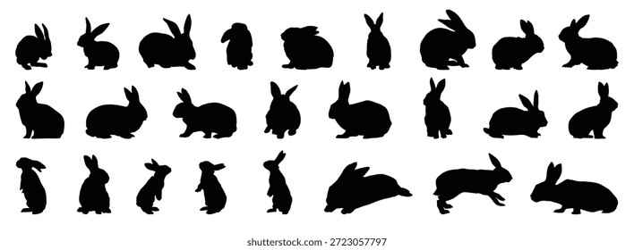 Kaninchen oder Hase Silhouette Set. Kaninchen einzeln Bauernhof Tier realistische Silhouette Symbol Vektorgrafik Sammlung. Vektorgrafik