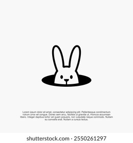 Kaninchen oder Hase Vektor Logo Tier Icon Design. Nette Cartoon Kaninchen oder Hase Loch Illustration.