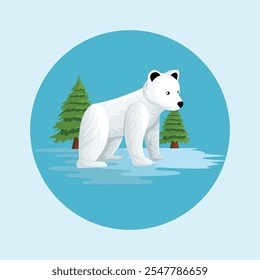 Rabbit Bunny with White Fur in Snowy Landscape Flat Vector