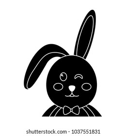 rabbit or bunny wink icon image vector illustration design  black and white