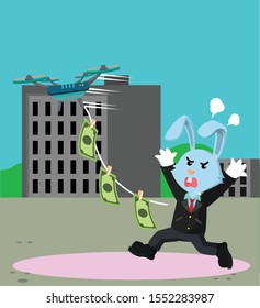 rabbit business man chasing money vector