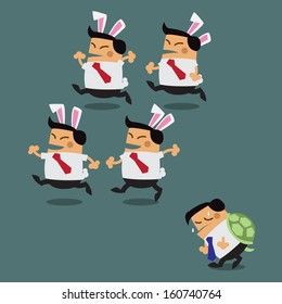 rabbit business men faster than turtle business man in race of economy and marketing, successful and leadership concept