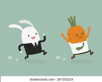 Rabbit businessman hunting carrot businessman