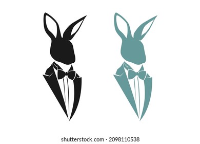 Rabbit businessman silhouette with elegant gentleman tuxedo